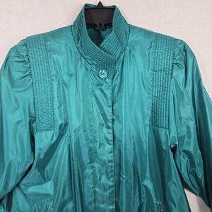 VTG Fleet Street Petite Teal Rain Coat Womens 8P Removable Liner Long Trench 90s